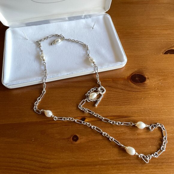 VTG David Yurman Figaro Chain Silver and Gold Pearl Necklace - 36 inches - Picture 15 of 16